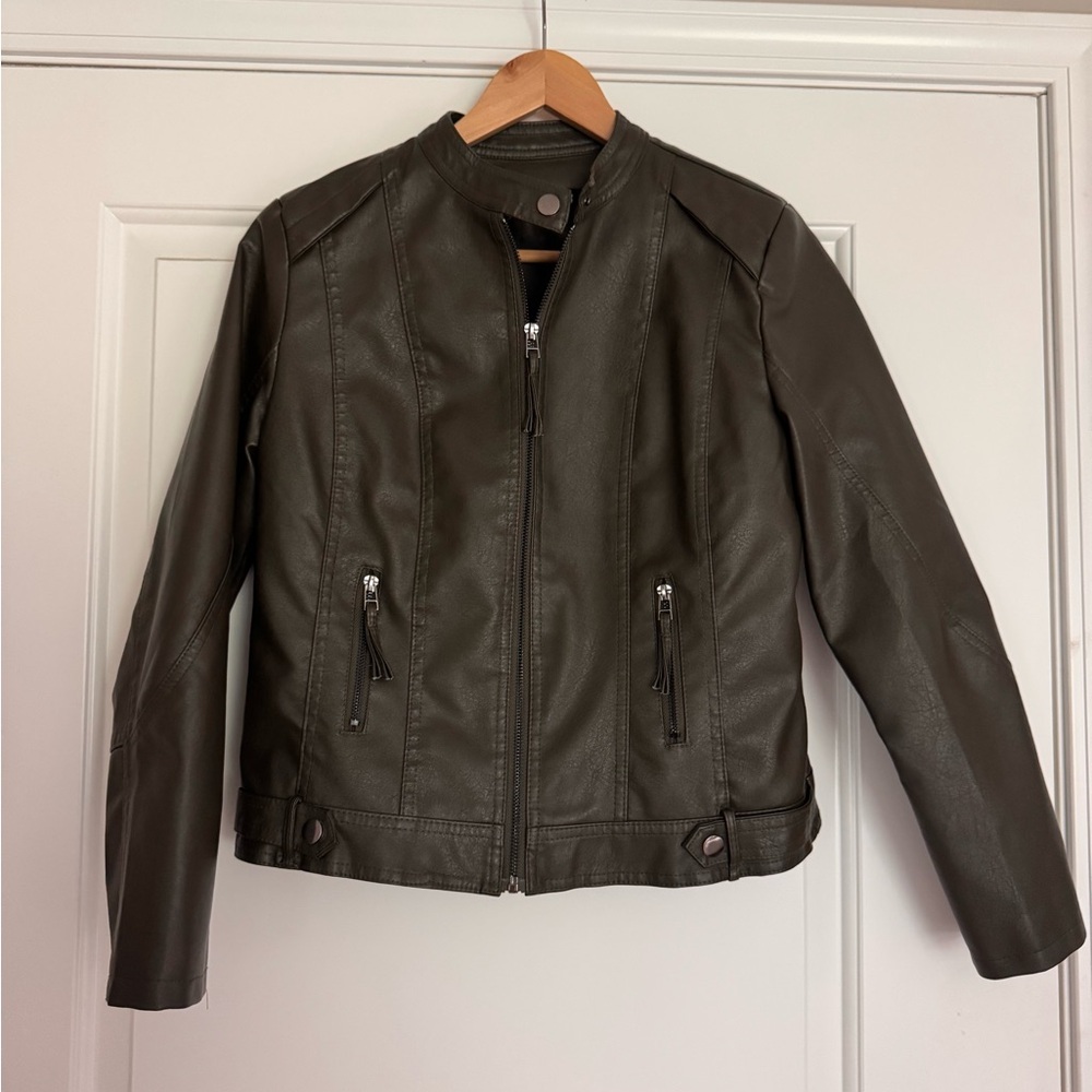 Women's Olive Leather Jacket